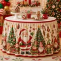 Weihnachtstischrock runde Tischdecke Weihnachtsfeier Deko Weihnachtsmann Elfe Stoff - 140*75CM / Weihnachtsmann Elfen Muster 2