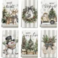 Set di strofinacci da cucina di Natale con motivi rustici per decorazione festiva. - MJBT185-12