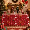 Christmas table skirt waterproof festive holiday red decoration for dining table or coffee table. - ZQUN9-24
