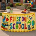 First day of school table skirt colorful classroom decoration party supplies fabric new - Style 5