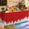 Christmas table skirt red white tree snowflake holiday party decor dining table cover detail - ZQUN9-23