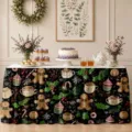 Christmas table skirt scene with gingerbread print, festive decoration for dining table. - ZQUN9-21