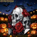 Halloween skull rose print kitchen apron, gothic style sleeveless waterproof cleaning apron. - Gothic Skull Red Rose (TQWQ07-11)