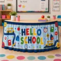 Back to school table skirt classroom decoration and party supplies for kids school events. - Style 9