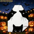 Halloween black cat print apron detail, festive kitchen decoration fabric, fun spooky cooking bib. - Black White Classic Cat Pattern (TQWQ07-13)