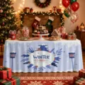 Detailed view of the festive Christmas table skirt featuring charming winter design and text. - ZQUN9-18