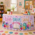 Back to school table skirt classroom decoration vibrant design party supplies for kids learning. - Style 10
