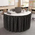 Black and white polka dot table skirt for classroom or event decor, elegant draped fabric. - 140*75cm / Black and White Polka Dots
