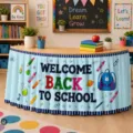 Back to school table skirt classroom decoration party supplies welcome back banner skirting - Style 19