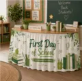 Back to school table skirt classroom decoration green leaves theme party decor supply - Style 24