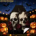 Halloween skull and rose printed kitchen apron, sleeveless fabric cooking apron for home use. - Vintage Skull Red Rose Strap (TQWQ07-28)