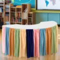 Colorful pleated table skirt for party wedding banquet desk decoration multi-color fabric - Multicolor Satin Stripes