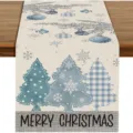 Christmas table runner blue winter snowflake pine tree holiday dining table decor 180cm - ZQ203-14 / 33x183cm