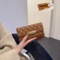 Καρεκλωτό γυναικείο μακρύ πορτοφόλι τσάντα PU δέρμα με μεταλλικό κούμπωμα κομψή τσάντα - Καφέ