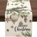 Corsia da tavola natalizia con stampa di cervo e rami di pino, decorazione festiva. - ZQ203-3 / 33x183cm