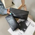Γυναικείο μακρύ πορτοφόλι ρετρό μαλακό δέρμα patchwork τρίπτυχη τσάντα μόδας μαύρο - Μαύρο