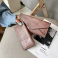Γυναικείο μακρύ πορτοφόλι retro μαλακό δέρμα clutch μεγάλη χωρητικότητα τριπλό πορτοφόλι κομψό - Ροζ