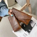 Vintage καφέ γυναικείο πορτοφόλι σετ από μαλακό δέρμα, μακριά κομψή τσάντα χειρός. - Καφέ