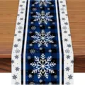 Blue plaid Christmas table runner with white snowflakes, holiday dining decor item. - ZQ203-8 / 33x183cm