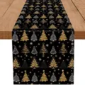 Christmas table runner with golden silver trees and snowflakes design for holiday decor. - ZQ203-10 / 33x183cm