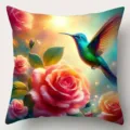 Primer plano detallado del patrón floral de rosas y colibrí al estilo pintura al óleo. - 45x45 cm / CDR518-3