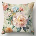 French vintage oil painting peony print throw pillow cover detail view soft textile - 45*45cm Short Plush Single Sided Without Core / CDR513-1