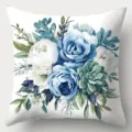 Blue rose floral throw pillow cover detail view showcasing elegant botanical print pattern. - 45x45cm / CDR530-1
