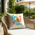 Decorative throw pillow cover with retro cartoon monkey and striped pattern for outdoor patio pool. - 18x18 Inch / 1 Piece / Star Monkey Style (CDR493-21)