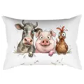 Gedetailleerd uitzicht op de schattige boerderijdieren kussensloop met koe, varken en kip. - Aquarel Cartoon Koe Varken Haan Stijl (CDR495-7) / 1 Stuk