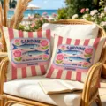 Vintage sardine print throw pillow cover for beach vacation sofa cushion detail design. - Pink And White Striped Style (CDR499-8) / 45x45cm