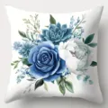 Decorative throw pillow cover featuring a watercolor blue rose floral print design for home. - 45x45cm / CDR530-3