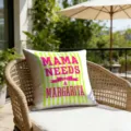 Outdoor patio throw pillow cover featuring fun slogan print and green stripes for summer decor. - Margarita Needs (CDR492-22) / 45*45cm Short Plush Single Sided