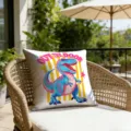 Outdoor patio decorative throw pillow cover featuring retro cartoon dinosaur print and stripes. - 18x18 Inch / 1 Piece / Dinosaur Style (CDR493-19)
