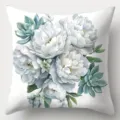 White and blue floral throw pillow cover with succulent watercolor plant print for home decor. - 45x45cm / CDR530-4