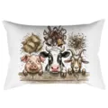 Detailweergave van vintage boerderijdier lang taille kussensloop, rustieke kussenhoes. - Retro Aquarel Koe Varken Haan Stijl (CDR495-5) / 1 Stuk