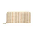 Geweven stro textuur vrouwen lange rits portemonnee mode gestreepte clutch munt zak kaart houder - Khaki