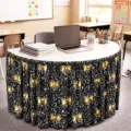 Digital print bow table skirt for classroom party table decoration, premium fabric cover. - Splatter with Yellow Bow