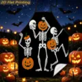 Halloween theme kitchen apron with spooky skeleton and pumpkin print, durable and anti-dust. - Funny Skull and Pumpkin Design (TQWQ07-34)