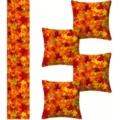 Autumn maple leaf print pillow cover and table runner set for home sofa living room decorations. - Set A4