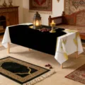 Arabic style waterproof oilproof tablecloth for living room dining table home decor - 40*60cm Brushed Fabric / Black & Gold Geometric Arch Print (ZB905-6)