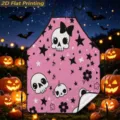 Halloween pink skull apron with cute cartoon pattern, perfect for kitchen cooking and baking. - Pink Cute Cartoon Skull Star (TQWQ07-40)
