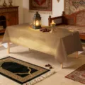Arabic Middle Eastern style waterproof oilproof decorative tablecloth for dining room - Golden Brown Star Moon Print (ZB905-7) / 40x60cm (Brushed Finish)
