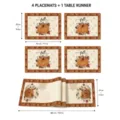 Fall Thanksgiving table runner and 4 placemats set with pumpkin print for home dining decor. - Set B5