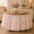 Pink birthday tablecloth with cute cupcake and bow patterns, fitted table skirt for party decor. - 140*75cm / Pink Cupcake Theme