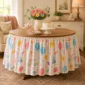 Waterproof round table skirt with birthday party cartoon balloon and star print for dining. - 140*75cm / Birthday Celebration Theme