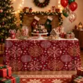 Christmas tablecloth red snowflake holiday table skirt waterproof polyester party decor cover - 140*75cm / ZQUN9-3