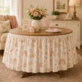 Birthday table skirt for round table, bohemian rainbow cake print waterproof tablecloth - 140*75cm / Rainbow Floral Theme