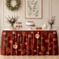 Christmas table skirt red polyester holiday decor festive gingerbread man snowflake pattern - 140*75cm / ZQUN9-4