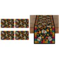 Halloween table runner and placemats set sugar skull floral rustic linen dining decor 1pc 4pcs - ZQ206-5