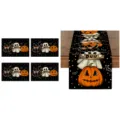 Halloween table runner and placemats set, black ghost pumpkin cat pattern linen fabric decor. - ZQ206-6